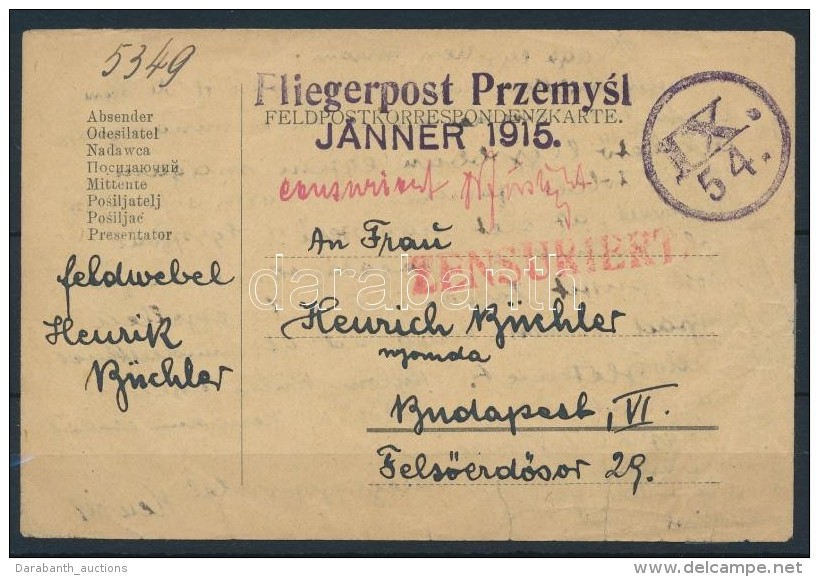 1915 Cenz&uacute;r&aacute;s T&aacute;bori Postai LevelezÅ‘lap / Censored Field Postcard 'FLIEGERPOST Przemysl... - Autres & Non Classés
