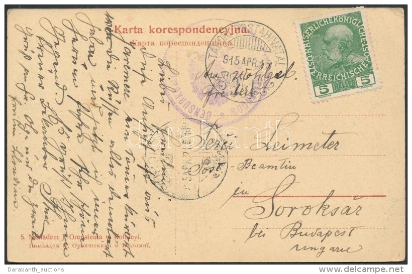 1915 5h T&aacute;bori Posta K&eacute;peslapon / On Field Postcard 'CENSURKOMM...' + 'TP 351' - Autres & Non Classés