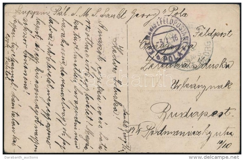 1916 T&aacute;bori Posta K&eacute;peslap / Field Postcard 'K.u.K. KRIEGSMARINE / S.M.S SANKT GEORG' - Autres & Non Classés