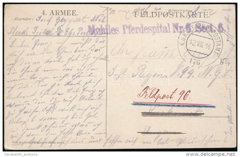 1916 T&aacute;bori Posta K&eacute;peslap / Field Postcard 'Mobiles Pferdespital Nr.6. Sect.6.' + 'EP 175' - Autres & Non Classés