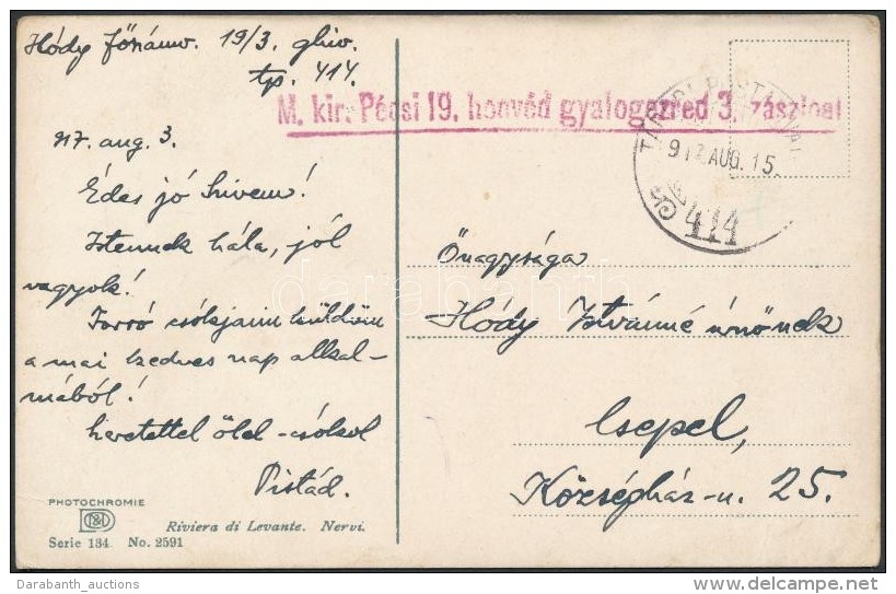 1917 T&aacute;bori Posta K&eacute;peslap / Field Postcard 'M.kir. P&eacute;csi 19. Honv&eacute;d Gyalogezred 3.... - Autres & Non Classés