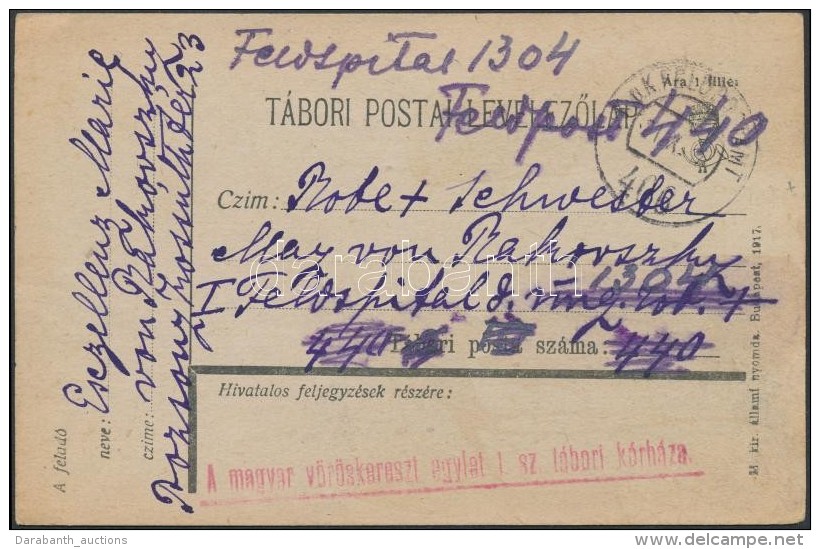 1917 T&aacute;bori Posta LevelezÅ‘lap / Field Postcard 'A Magyar V&ouml;r&ouml;skereszt Egylet 1. Sz. T&aacute;bori... - Autres & Non Classés