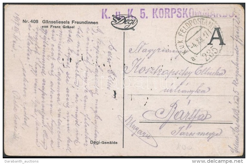 1917 T&aacute;bori Posta K&eacute;peslap / Field Postcard 'K.u.k. 5. KORPSKOMMANDO' + 'FP 285 A' - Autres & Non Classés