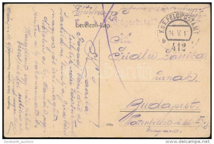 1917 T&aacute;bori Posta K&eacute;peslap / Field Postcard 'K.u.k. Feldj&auml;gerbataillon' + 'FP 412 B' - Autres & Non Classés