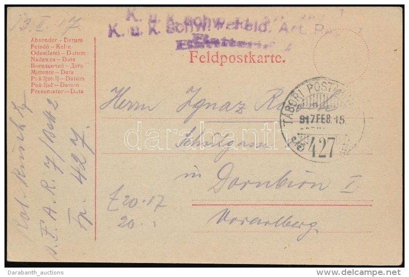 1917 T&aacute;bori Posta LevelezÅ‘lap / Field Postcard 'K.u.k. Schwere Art. R.' + 'TP 427' - Autres & Non Classés