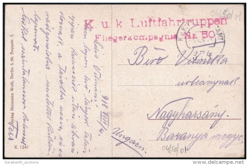 1918 K&eacute;peslap / Postcard 'K.u.k. Luftfahrtruppen Fliegerkompagnie Nr. 50.' + 'FP 374' - Autres & Non Classés