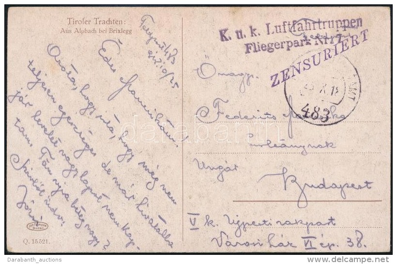 1918 K&eacute;peslap / Postcard 'K.u.K. Fliegerpark Nr 7'  + 'FP 483' - Autres & Non Classés