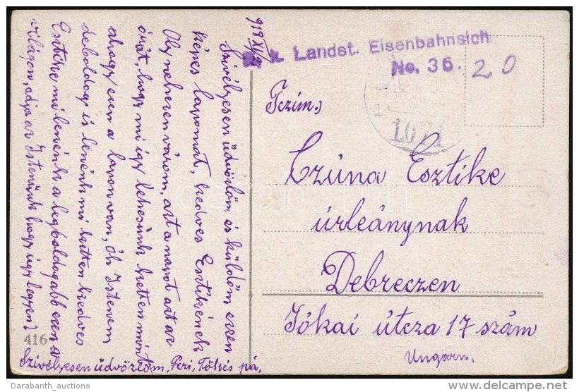 1918 T&aacute;bori Posta K&eacute;peslap / Field Postcard 'K.k. Landst. Eisenbahnsich' + '1071 A' - Autres & Non Classés