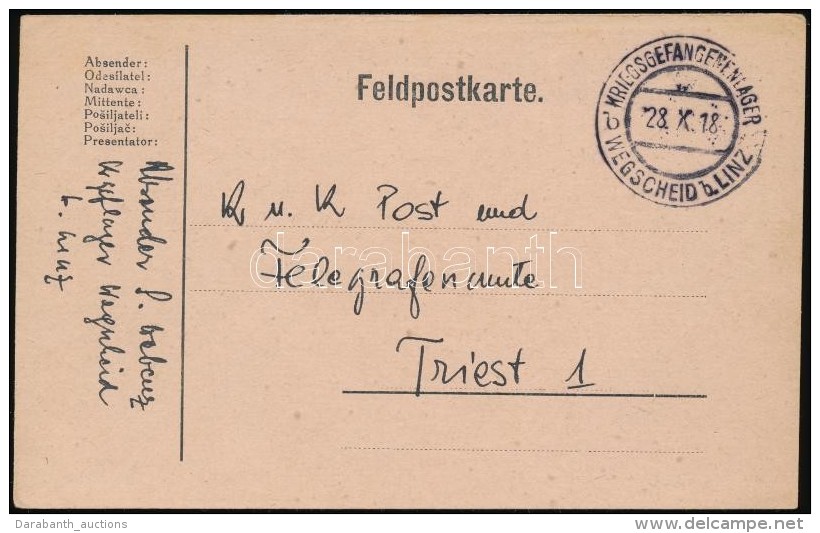 1918 T&aacute;bori Posta LevelezÅ‘lap / Field Postcard 'KRIEGSGEFANGENENLAGER WEGSCHEID B.LINZ' - Autres & Non Classés