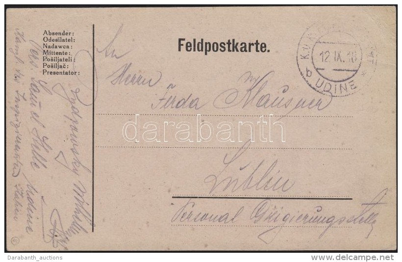 1918 T&aacute;bori Lap / Field Post Card 'E.P. UDINE B' - Autres & Non Classés