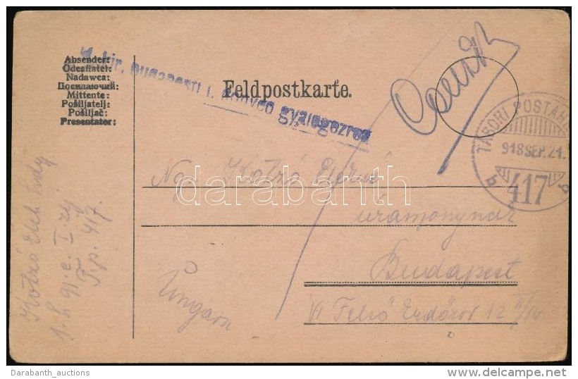 1918 T&aacute;bori Posta LevelezÅ‘lap / Field Postcard 'M.kir. Budapesti I. Honv&eacute;d Gyalogezred' + 'TP 417 B' - Autres & Non Classés