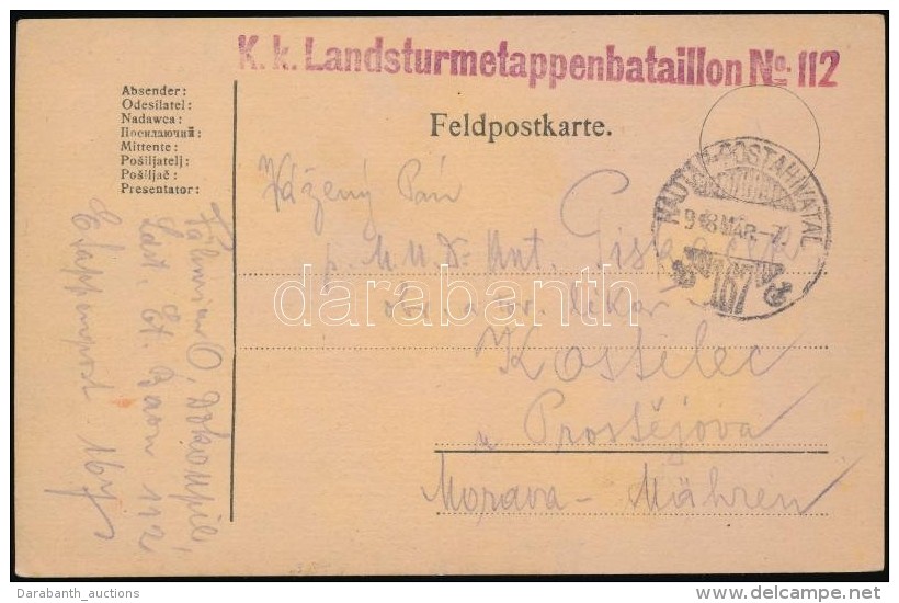 1918 T&aacute;bori Posta LevelezÅ‘lap / Field Postcard 'K.k. Landsturmetappenbataillon No.112' + 'HP 167' - Autres & Non Classés