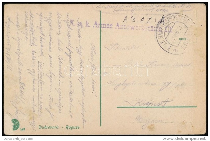 1918 T&aacute;bori Posta K&eacute;peslap / Field Postcard 'K.u.k. Armee Autowerkst&auml;tte 13.' + 'HP 400/III A' - Autres & Non Classés