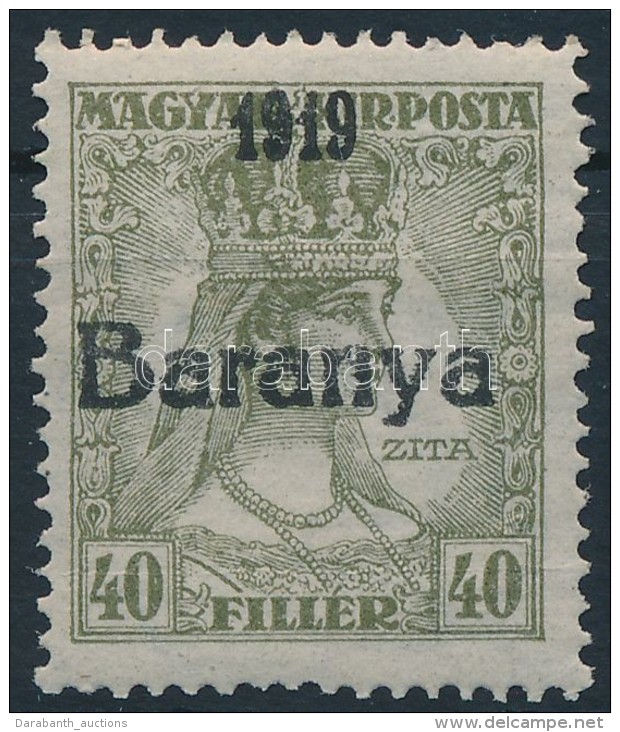* Baranya I. 1919 Zita 40f Fekete Fel&uuml;lnyom&aacute;ssal &eacute;s Antikva Sz&aacute;mokkal, Bodor... - Autres & Non Classés
