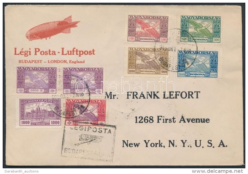 1925 (16. D&iacute;jszab&aacute;s) L&eacute;gi Lev&eacute;l New Yorkba / Airmail Cover To New York - Autres & Non Classés