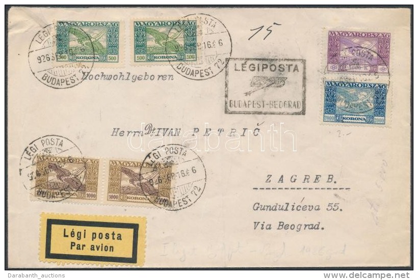 1926 (16. D&iacute;jszab&aacute;s) L&eacute;giposta Lev&eacute;l Z&aacute;gr&aacute;bba / Airmail Cover Budapest -... - Autres & Non Classés