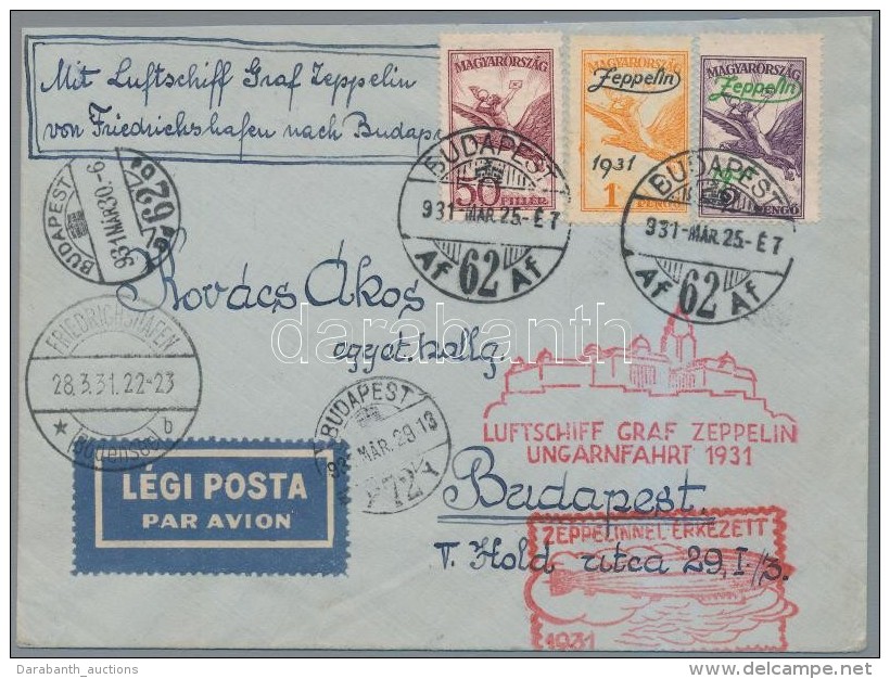 1931 Zeppelin Magyarorsz&aacute;gi &uacute;tja Lev&eacute;l Zeppelin Teljes Sorral / Zeppelin Flight To Hungary, Mi... - Autres & Non Classés