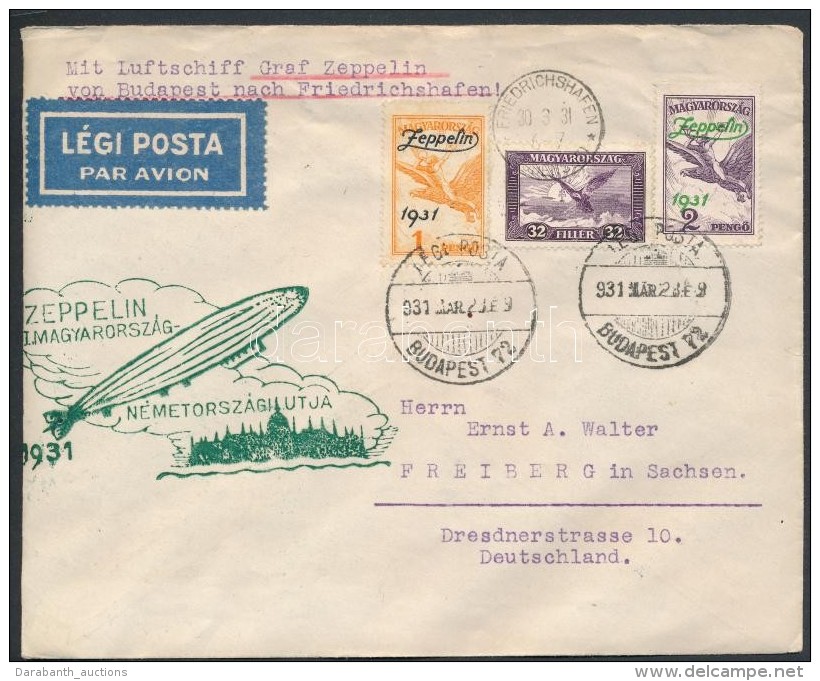 1931 Zeppelin Magyarorsz&aacute;g - N&eacute;metorsz&aacute;gi &uacute;tja Lev&eacute;l 1P &eacute;s 2P Zeppelin... - Autres & Non Classés