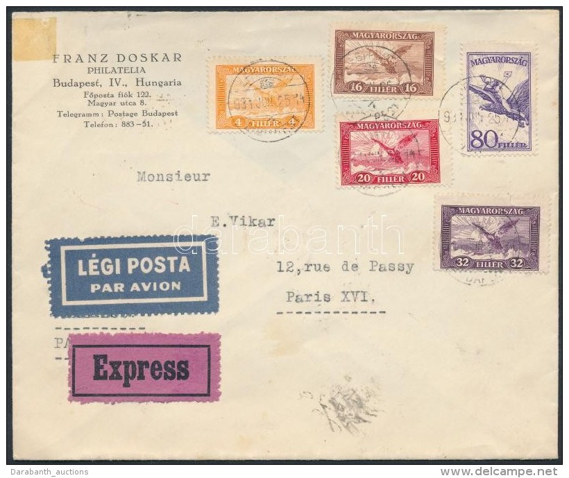 1931 Expressz L&eacute;gi Lev&eacute;l P&aacute;rizsba / Expressz Airmail Cover To Paris - Autres & Non Classés
