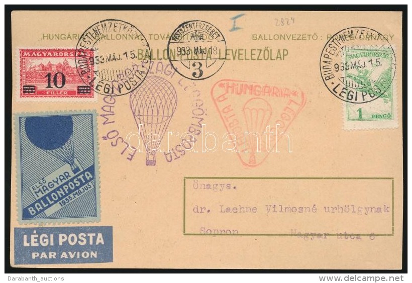 1933 ElsÅ‘ Magyar Ballonposta LevelezÅ‘lap / First Hungarian Balloon Flight Postcard - Autres & Non Classés