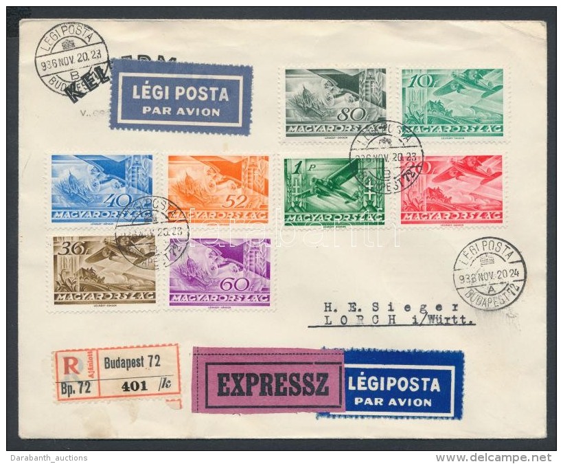 1936 Expressz Aj&aacute;nlott L&eacute;gi Lev&eacute;l N&eacute;metorsz&aacute;gba / Express Registered Airmail... - Autres & Non Classés