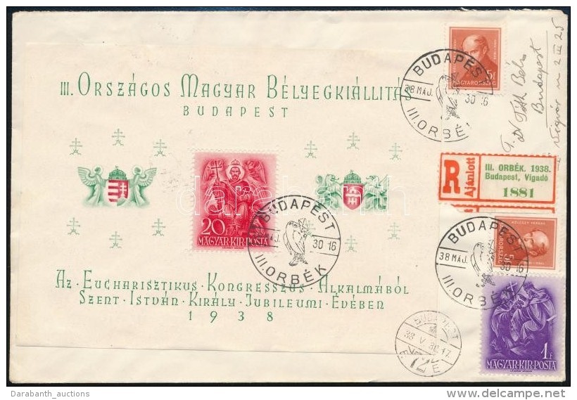 1938 Helyi Aj&aacute;nlott Lev&eacute;l ORB&Eacute;K Blokkal / Mi Block 2 On Registered Local Cover - Autres & Non Classés