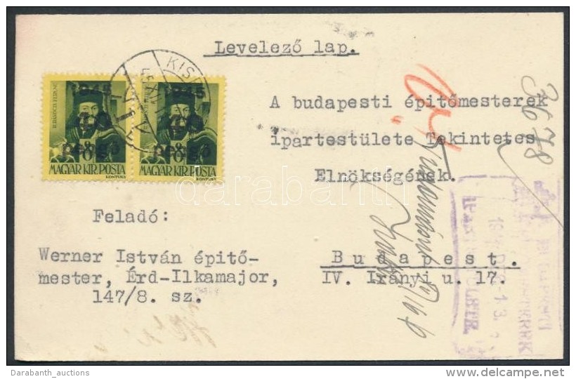 1945 Kiseg&iacute;tÅ‘ B&eacute;lyeg 40P/ 8f Fel&uuml;lnyom&aacute;ssal - Autres & Non Classés