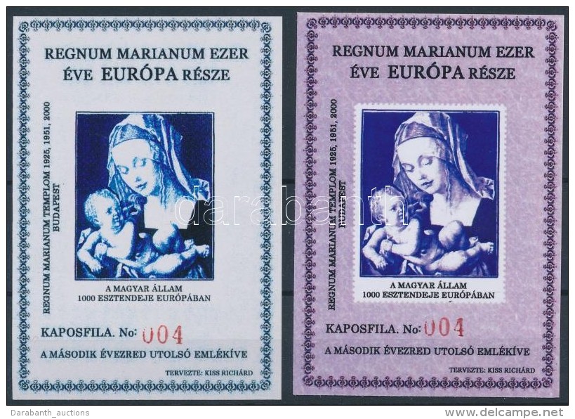 ** 2000/72, 74 Regnum Marianum 3 Klf Eml&eacute;k&iacute;v Sz&iacute;npr&oacute;ba Nyomat, 40 Pld., Piros... - Autres & Non Classés