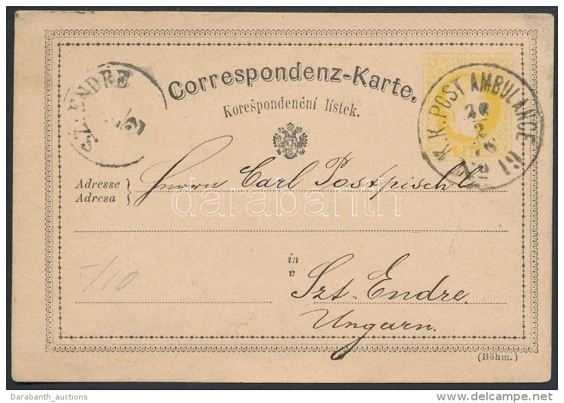 1875 D&iacute;jjegyes LevelezÅ‘lap ,,K. K. POST AMBULANCE No 19' - ,,SZ:ENDRE' - Autres & Non Classés