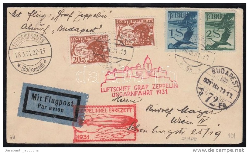 1931 Zeppelin Magyarorsz&aacute;gi &uacute;tja, Lev&eacute;l  B&eacute;csbe / Zeppelin Flight To Hungary, Cover To... - Autres & Non Classés