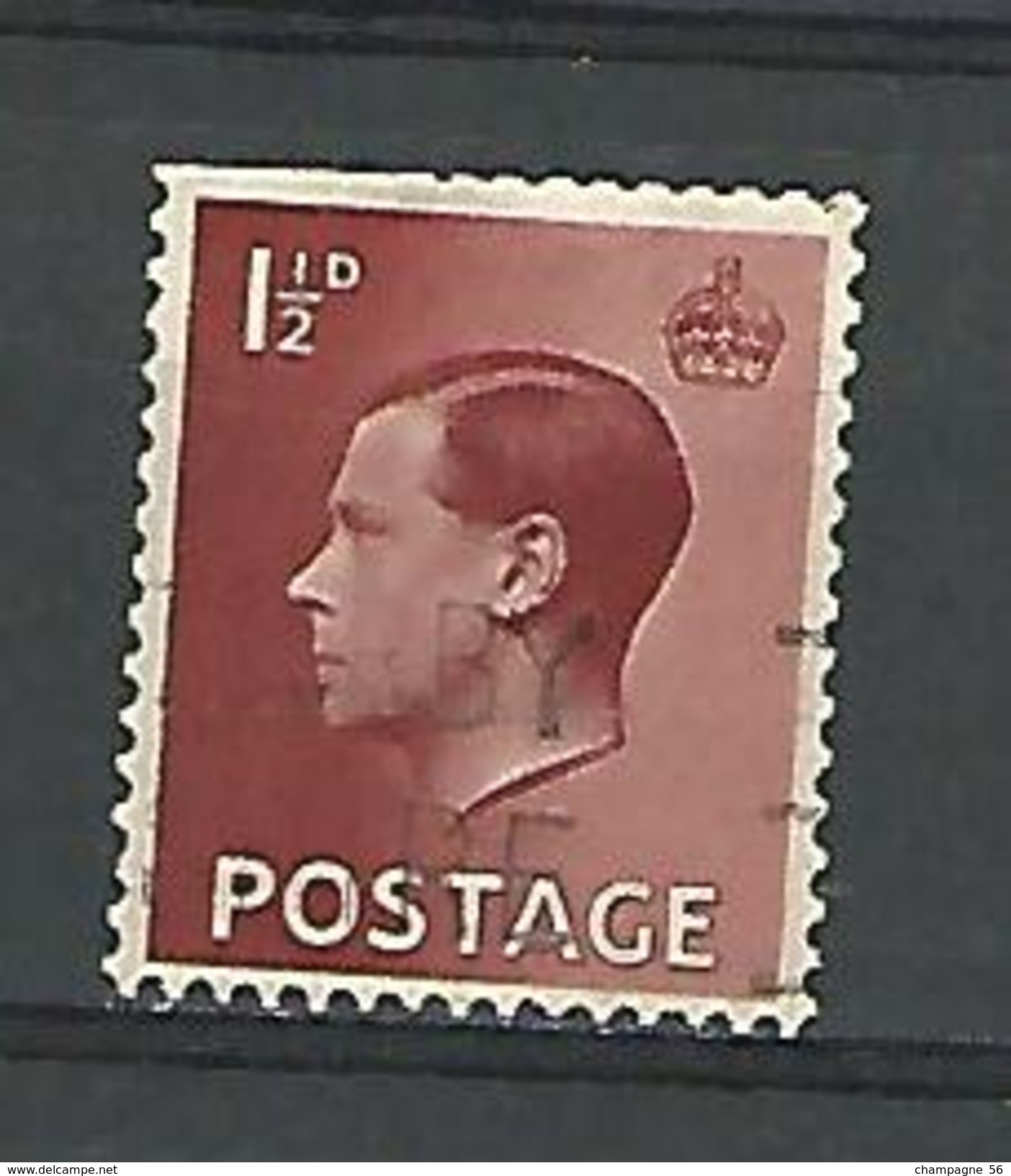 1936 N° 207 EDWARD VIII POSTAGE 1  1/2 D OBLITÉRÉ DOS CHARNIÈRE - Oblitérés