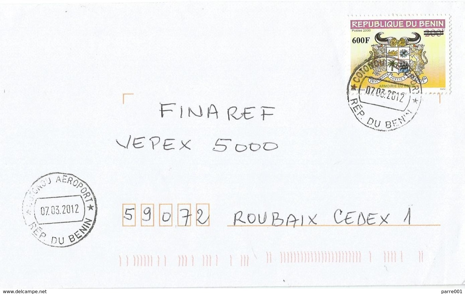 Benin 2012 Cotonou Aeroport Armory 600f On 200f Overprint Cover - Benin – Dahomey (1960-...)