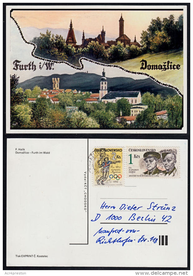 A5704 GERMANY -  CZECHOSLOVAKIA, Furth Im Wald &amp; Domazlice Postcard Posted To Berlin - Czech Republic