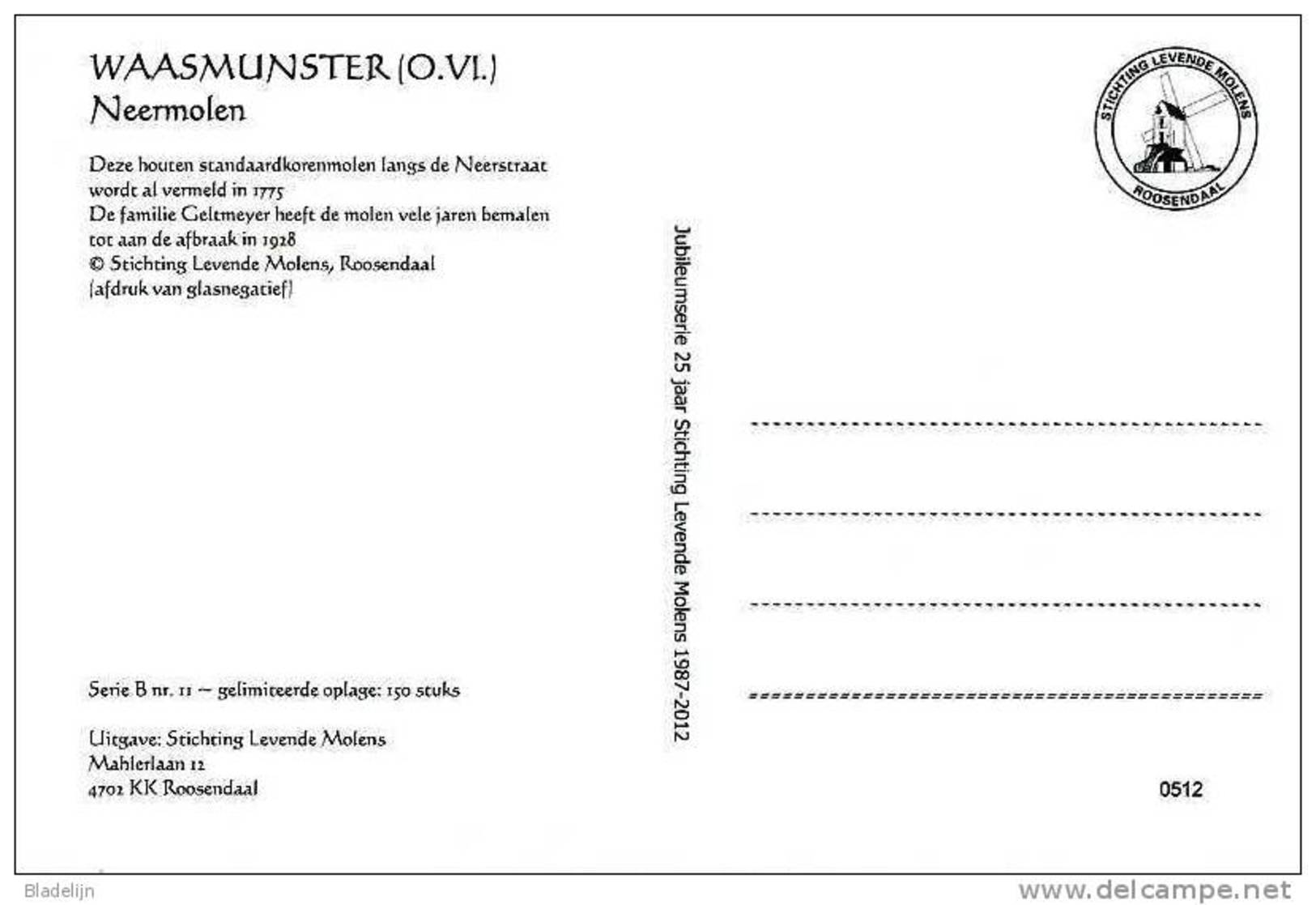 WAASMUNSTER (O.Vl.) - Molen/moulin - Mooie Prentkaart Van De Verdwenen Neermolen, Enkele Jaren Voor De Afbraak - Waasmunster