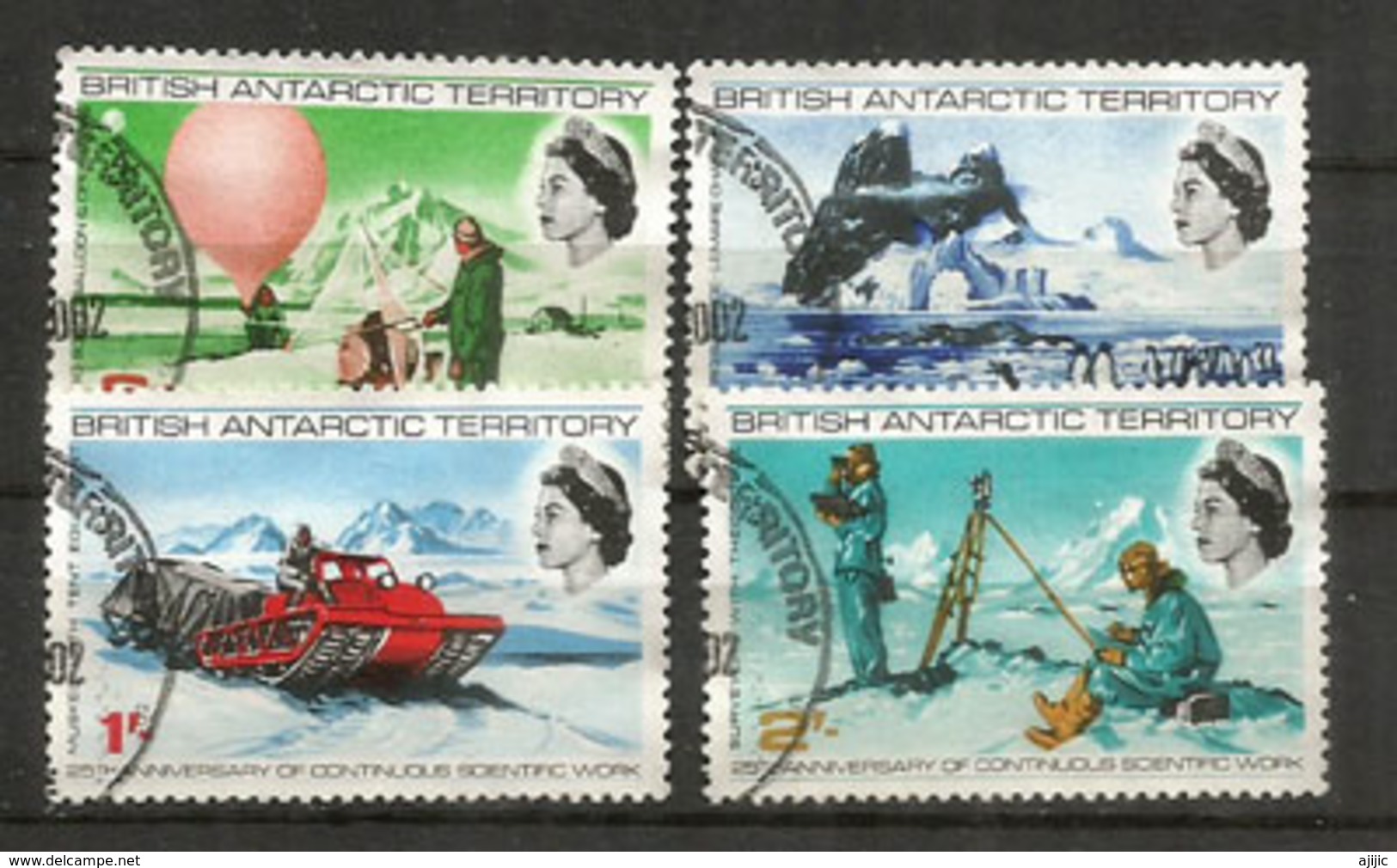 Travaux Scientifiques En Antarctique, Série Complète Oblitérée Du Territoire Antarctique Brittanique. Yvert 21/24. 20 &e - Spedizioni Antartiche