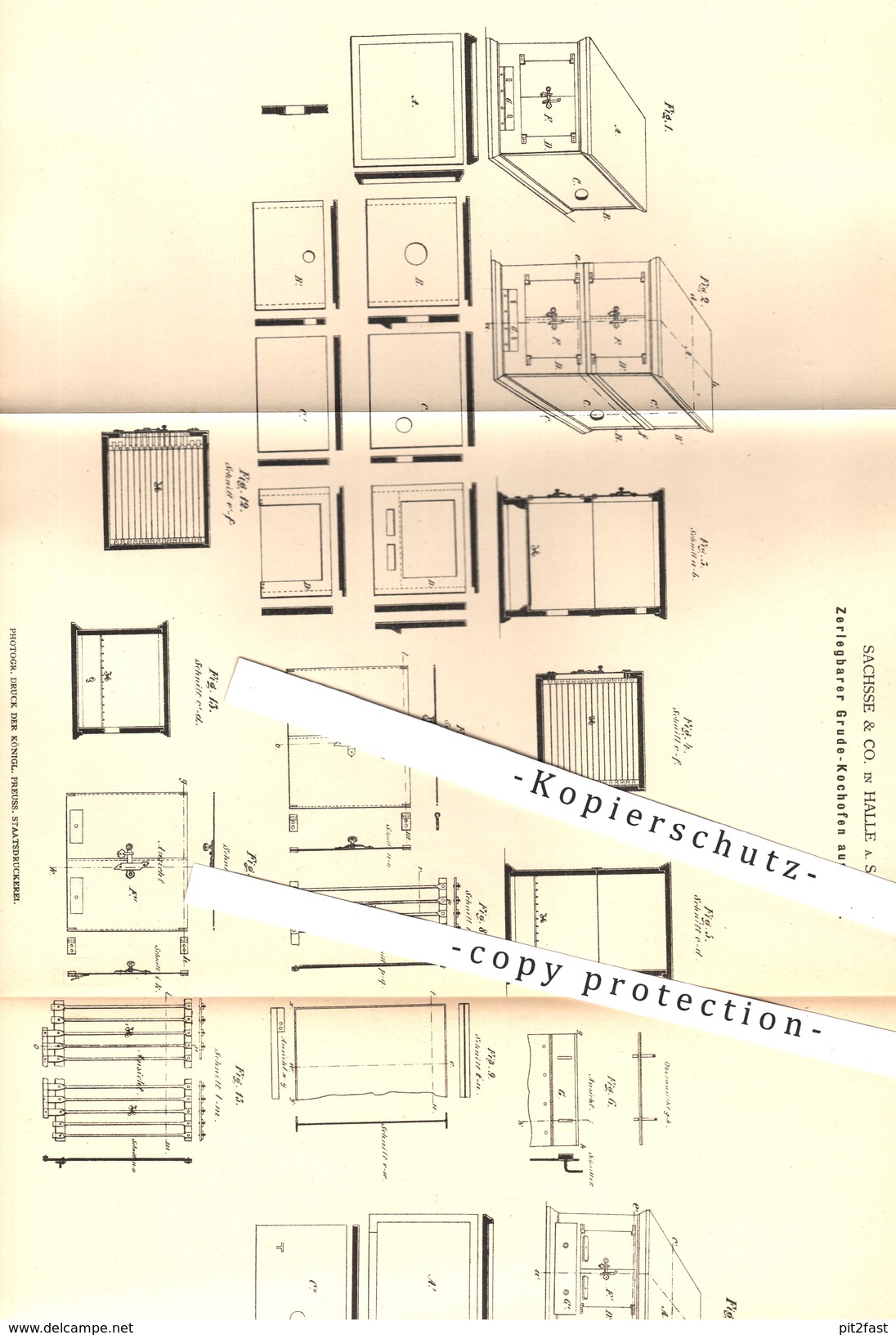 Original Patent - Sachsse & Co. , Halle / Saale , 1878 , Zerlegbarer Grude - Kochofen Aus Ton | Kochherd , Herd , Ofen ! - Historische Dokumente