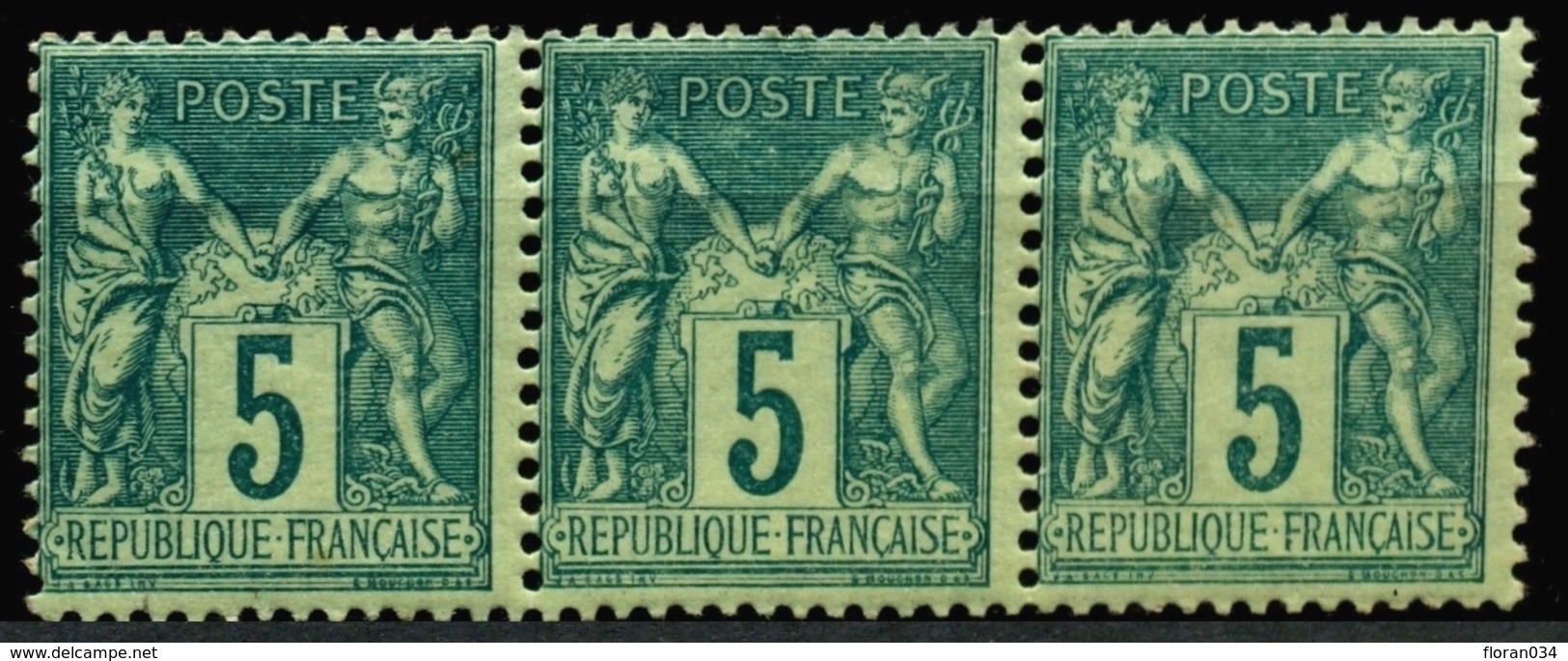 France N° 75 Bande De 3 Neufs **  Cote 200 Euros - TB Qualité - 1876-1898 Sage (Type II)