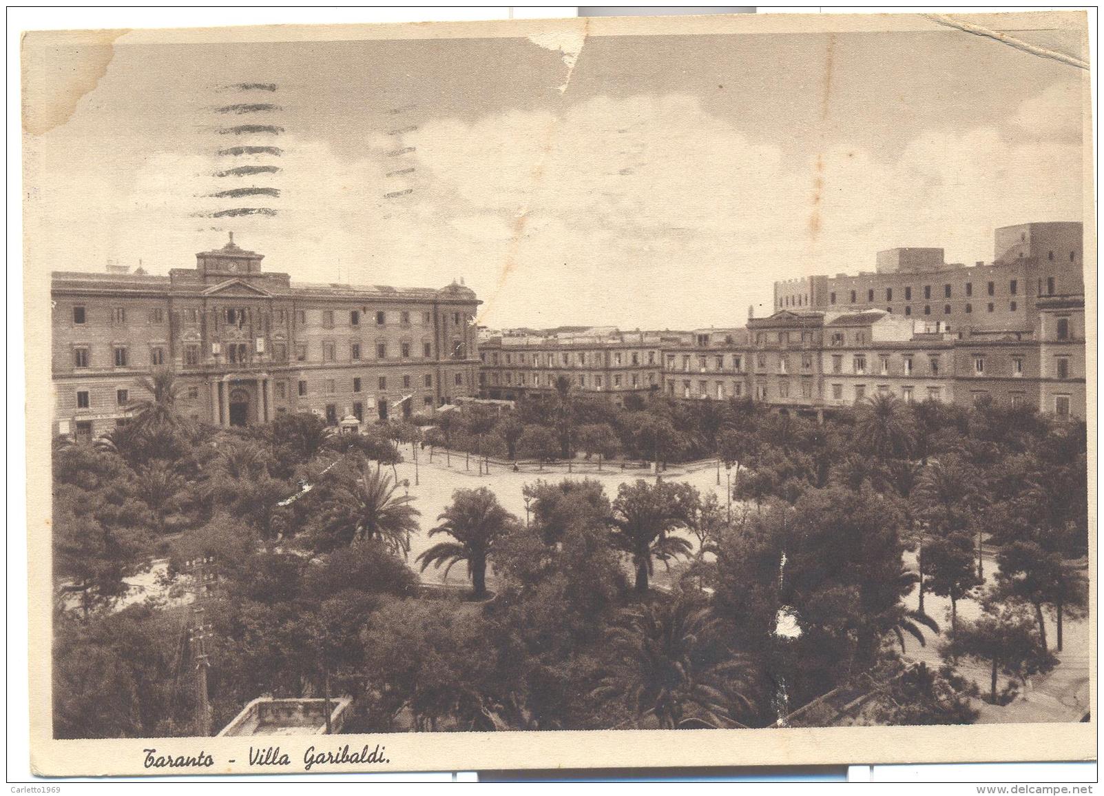 TARANTO VILLA GARIBALDI VIAGGIATA FP 1937 - Taranto