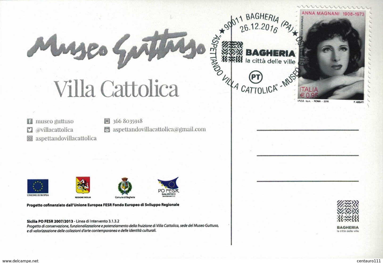 Bagheria, Palermo, Sicilia, Marcofilia, Annullo Postale,Museo Guttuso, Villa Cattolica - Bagheria