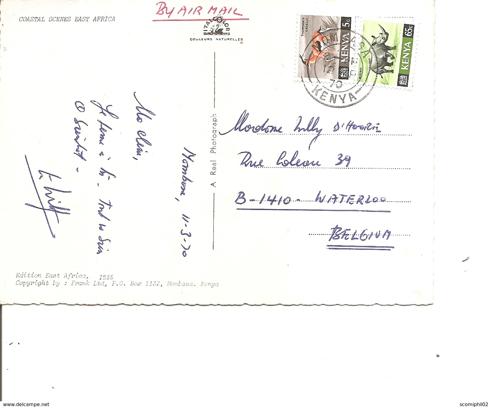 Kenya ( CP De 1970 De Mombasa Vers La Belgique à Voir) - Kenya (1963-...)