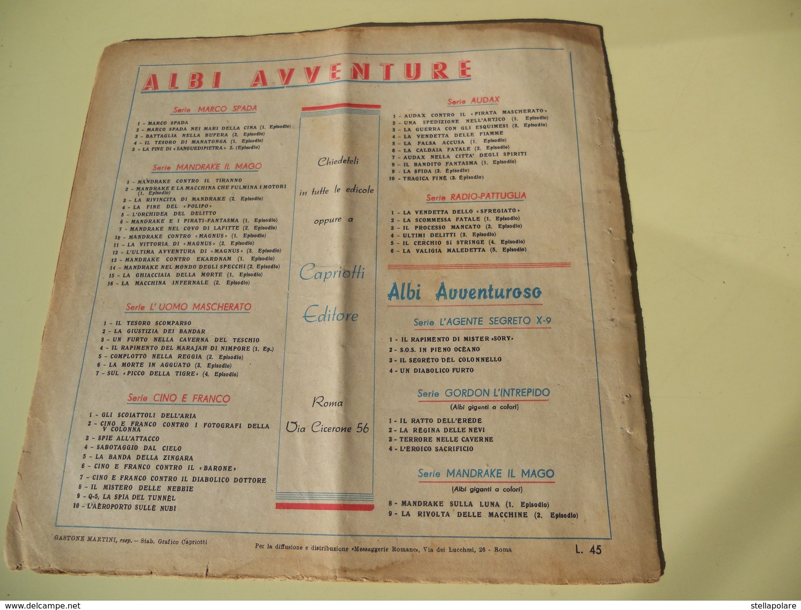 CAPRIOTTI - ALBO AVVENTUROSO - SERIE GORDON L'INTREPIDO N. 5 PRIMO EPISODIO -  IL RATTO DELL'EREDE -1946 - - Classici 1930/50