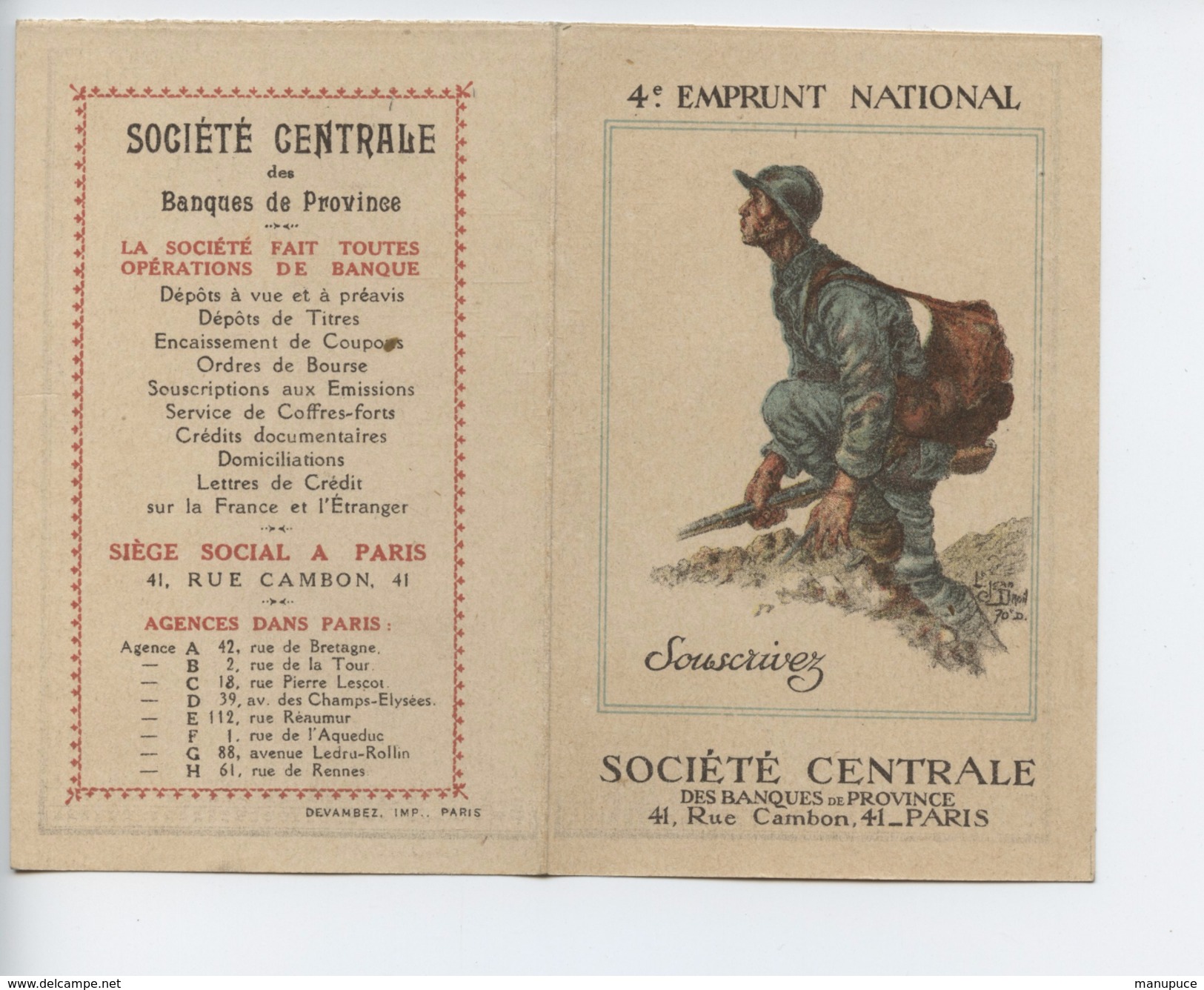 Calendriers Militaire 4 E Empunt National  Societe Centrale  Tbe - Petit Format : 1901-20