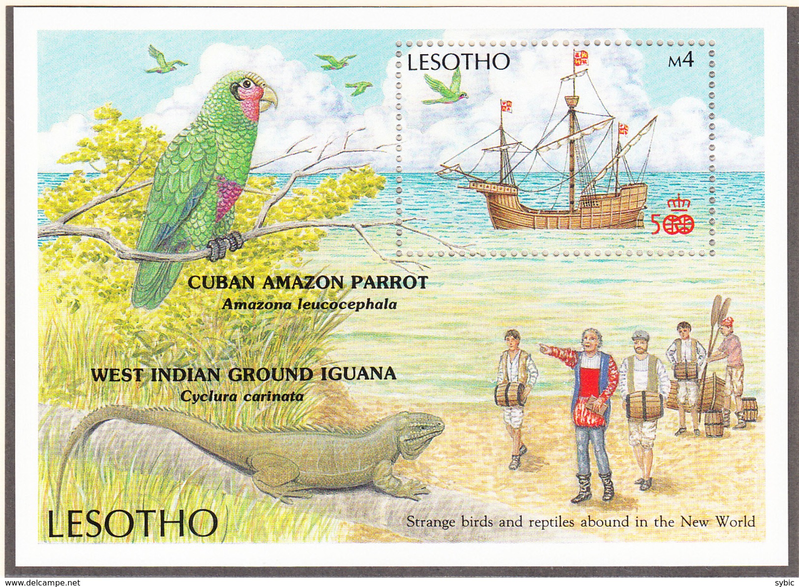 LESOTHO - 1988 - C.Colomb / Bateaux / Animaux - Yvert 746/749 + BF 50 Neufs ** - Lesotho (1966-...)