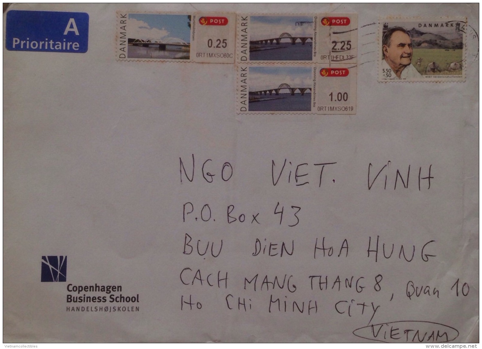 Denmark Cover Sent To Vietnam With A WWF Stamp / 02 Images - Briefe U. Dokumente