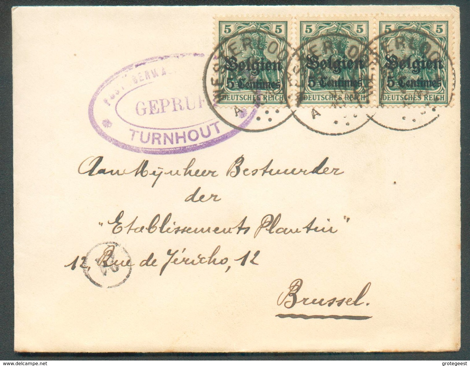 5 Cent. (x3)  Obl. Sc WESTERLOO Sur Lettre Vers Bruxelles + Censure De TURNHOUT - 11558 - OC1/25 General Government