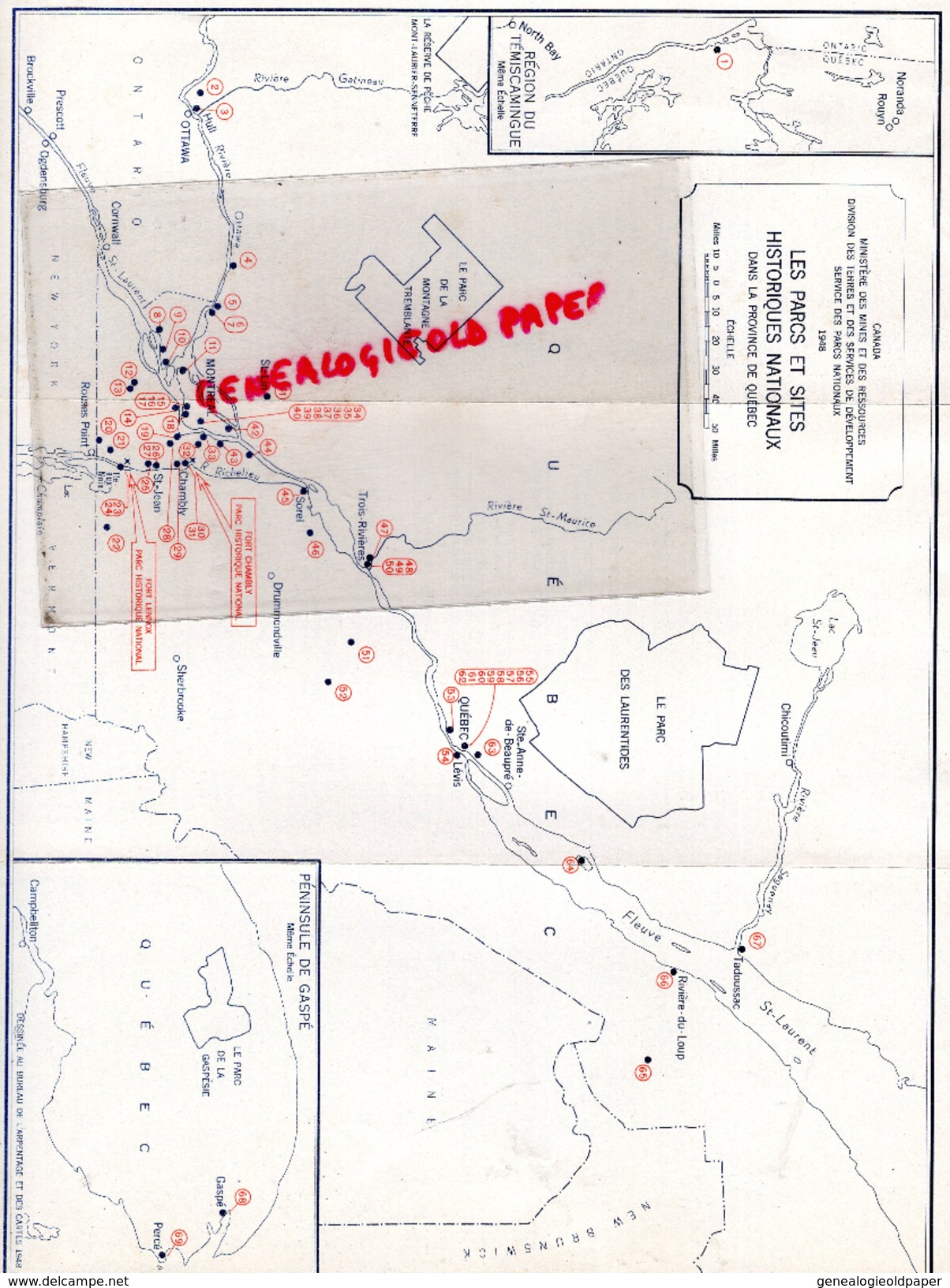 CANADA - DEPLIANT TOURISTIQUE  PARCS ET SITES HISTORIQUES NATIONAUX-QUEBEC-1945-FORT CHAMBLY-LENNOX-GASPE - Dépliants Touristiques