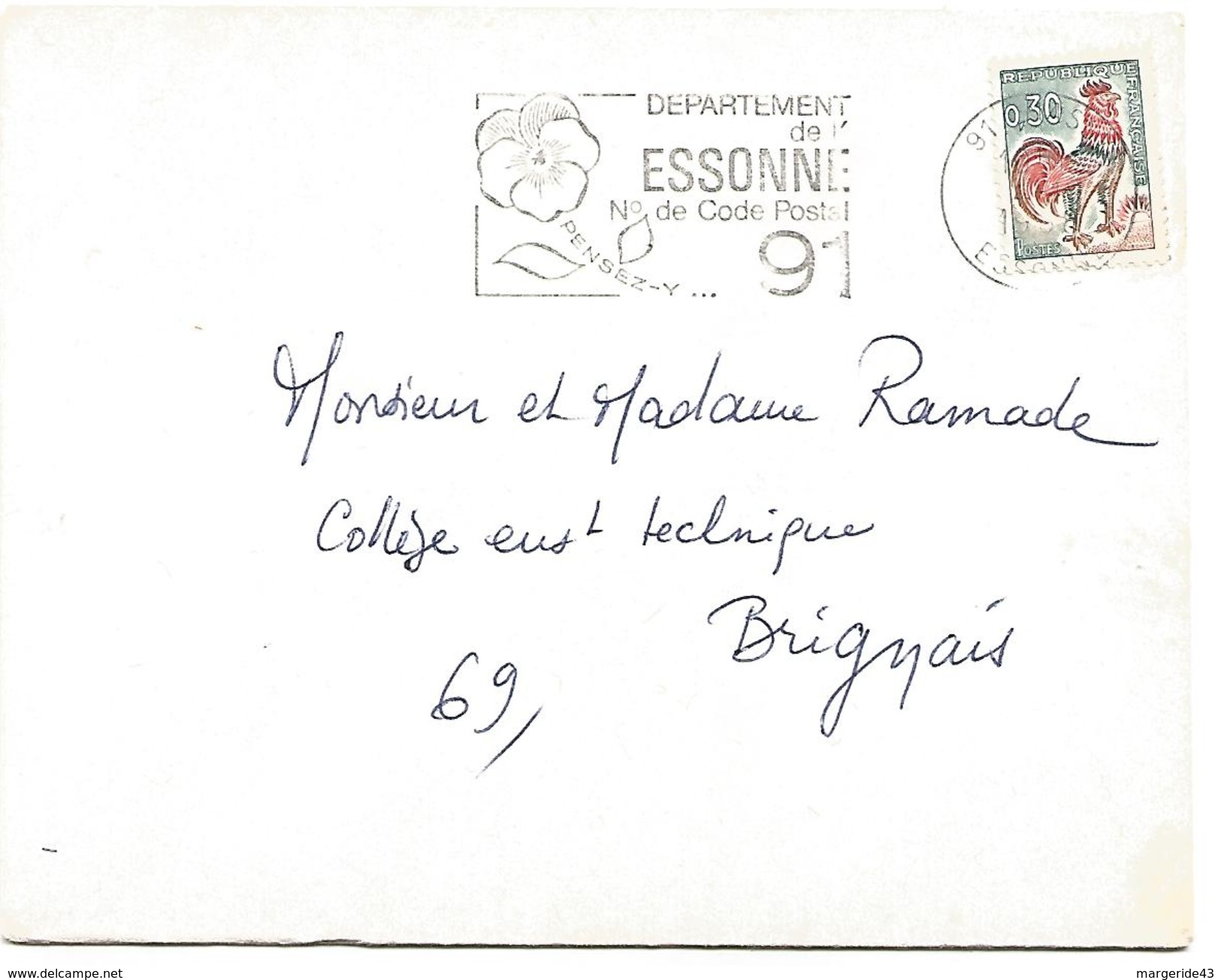 FLAMME DE MASSY ESSONNE 1968 CODE POSTAL - Oblitérations Mécaniques (flammes)