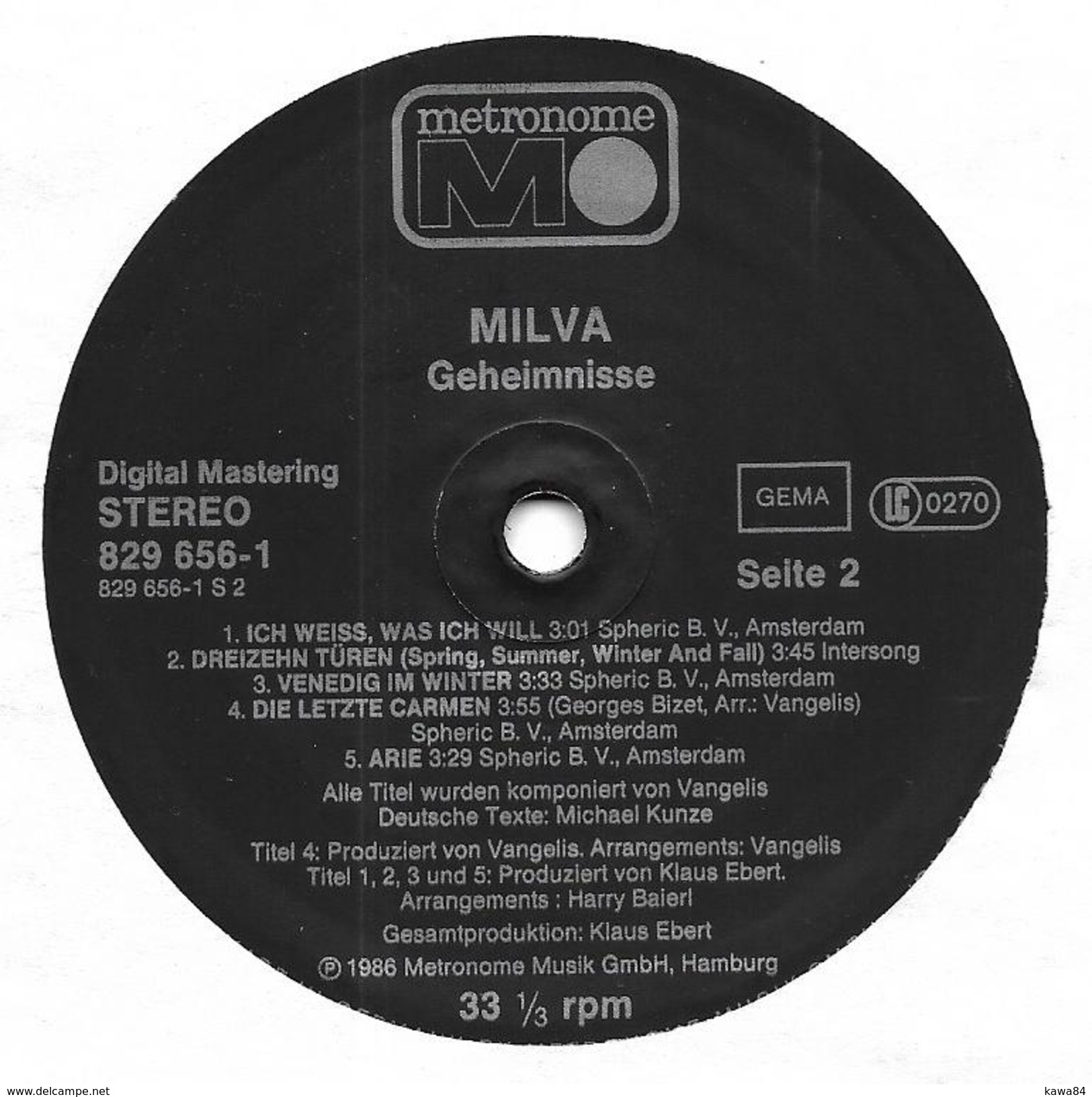 LP 33 RPM (12")  Milva / Vangelis "  Geheimnisse  "  Allemagne - Autres - Musique Allemande