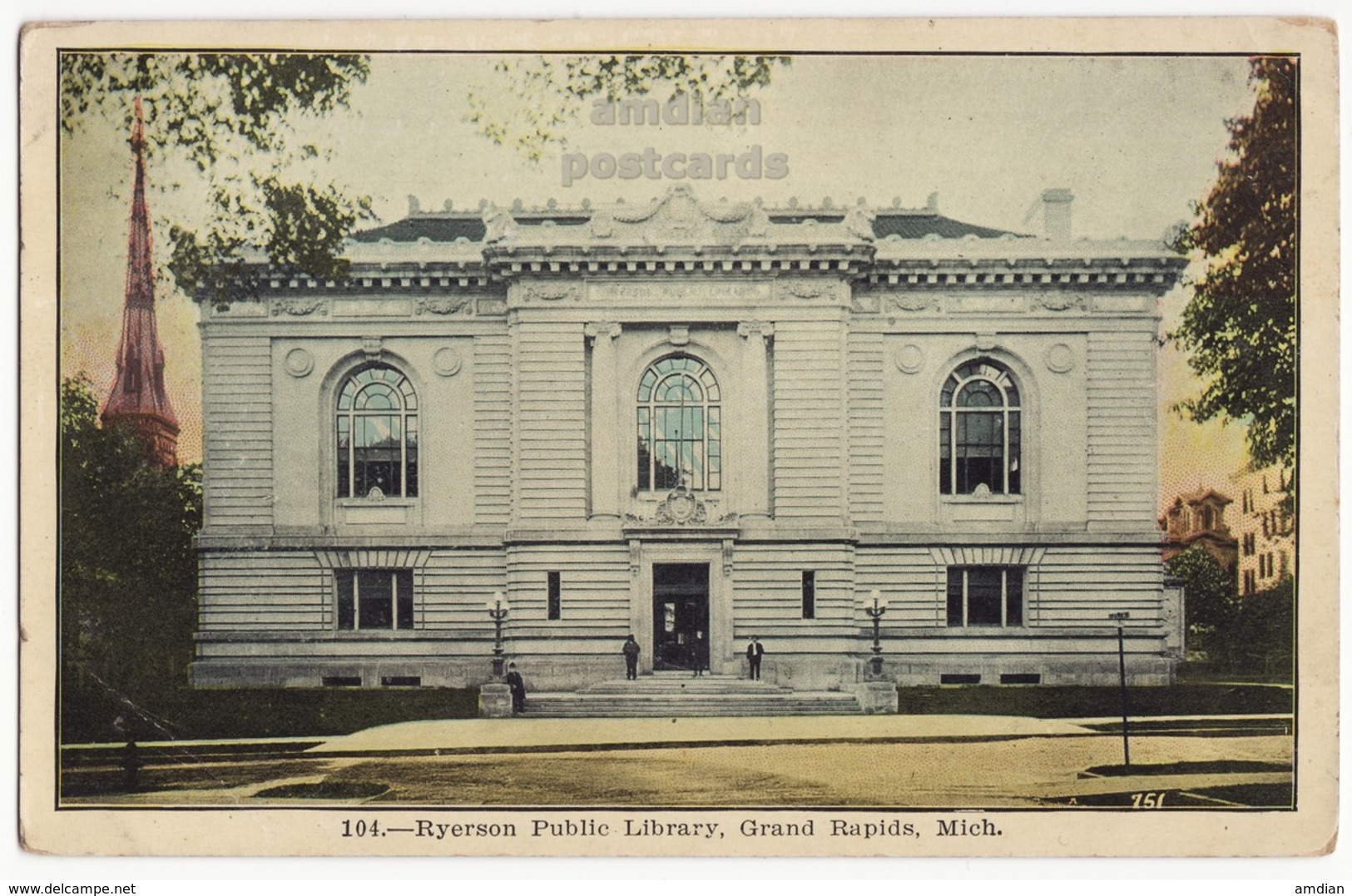 Grand Rapids MI, Ryerson Public Library -People On Door- C1910s Vintage Michigan Postcard [6718] - Grand Rapids