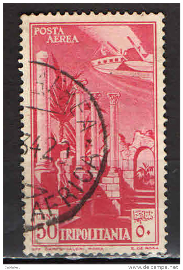 ITALIA - TRIPOLITANIA - 1930 - ROVINE DI LEPTIS MAGNA - POSTA AEREA - USATO - Tripolitania